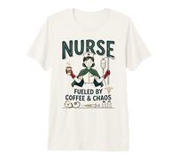Enfermera Vintage Impulsado por Café & Caos RN Médico Camiseta Premium