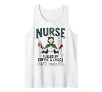 Enfermera Vintage Impulsado por Café & Caos RN Médico Camiseta sin Mangas