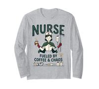 Enfermera Vintage Impulsado por Café & Caos RN Médico Manga Larga
