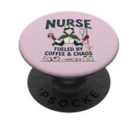 Enfermera Vintage Impulsado por Café & Caos RN Médico PopSockets PopGrip Adhesivo