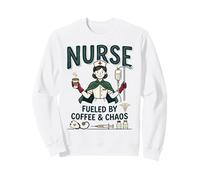 Enfermera Vintage Impulsado por Café & Caos RN Médico Sudadera