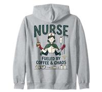 Enfermera Vintage Impulsado por Café & Caos RN Médico Sudadera con Capucha