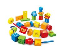 Enfilar Formas de Hape, Clásico Juego de Apilar Bloques de Madera de 32 Piezas, Juguete con Cordones Multicolores