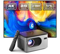 [Enfoque de 2 segundos con control remoto] PANSEBA 4K, 1080P Proyector Bluetooth nativo, proyector portátil de películas al aire libre, mini proyector para cine en casa, compatible con smartphone