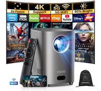 [Enfoque eléctrico] Mini proyector con WiFi 5G y Bluetooth, proyector inteligente compatible con 4K, proyector portátil de películas con zoom, proyector de cine en casa para teléfono/TV Stick/PC (gris