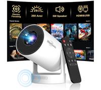 Enfoque eléctrico: mini proyector WellSonic con WiFi y Bluetooth, proyector portátil de 260 ANSI con altavoz de 5 W, Keystone vertical automático y rotación de 180°, proyector de pantalla de 35 a 130