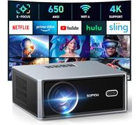[Enfoque eléctrico/piedra clave automática] Proyector con WiFi y Bluetooth, 650 ANSI nativo 1080P 4K compatible con proyectores de películas al aire última intervensión Max 450 pulgadas, proyector de