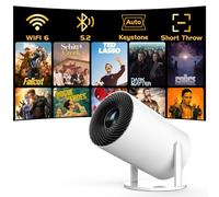 [Enfoque electrónico con tiro corto] PANSEBA Mini proyector con WiFi 6 y Bluetooth, proyector de película para exteriores, proyector portátil de visualización grande para teléfono/TV Stick/Laptop/HDMI