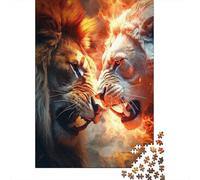 Enfrentamiento de Leones Puzzle de 1000 Piezas Papel Puzzle para Adultos Escena Ardiente Relajación Decoración del Hogar Regalo Familiar 52x38cm/1000pcs