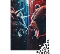 Enfrentamiento Toro y Oso Puzzle de 1000 Piezas Papel para Adultos Escena Nocturna Urbana Alivio Estrés Familia Decoración Regalo 70x50cm/1000pcs