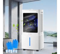 Enfriador de aire 25L gran depósito, 2000m³/h, 80W, 3 vel., 3 modos, mando, temporizador 12h, oscilación, 2 bloques hielo, para 15-20m²