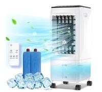 Enfriador de Aire Grande, Aire Acondicionado Portátil, Climatizador Evaporativo 60W con 6L Tanque, 1-7 H Temporizadores, 3 Velocidades con Ruedas y Control Remoto para Hogar Oficina