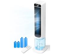 Enfriador de aire portátil 2 en 1 con control remoto, sistema de enfriamiento evaporativo, 4 bolsas de hielo, temporizador de 12 horas, oscilación de 50°, ventilador de enfriamiento con 3 velocidades