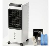 Enfriador de aire portátil 3 en 1 con depósito de agua 5L, ventilador evaporativo con 3 velocidades, temporizador y mando a distancia, climatizador portátil compacto con ruedas para hogar y oficina