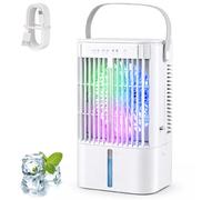 Enfriador de Aire Portátil con Tanque de 1200ml, 4 en 1 Aire Acondicionado Portatil Silencioso con 3 Velocidades y 2 Modos Nebulización, Luz 7 Colores, Temporizador 2-4H para Dormitorios, Oficina