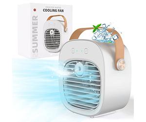 Enfriador de Aire Portátil, Mini Aire Acondicionado Móvil, Climatizadores Evaporativos con Función de Humidificación, 3 Velocidades, Ventilador De Sobremesa para Dormitorio Oficina, Blanco