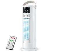 Enfriador de Aire Portátil Modo Tormenta, Refrescador de Aire 4 en 1 Silencioso 28dB, Ventilador Sin Aspas, Oscilación 120°, Doble Nebulización Anti-derrame 750mL, Temporizador 8H para Casa Oficina