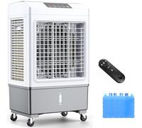 Enfriador de aire portátil sin ventana, enfriador evaporativo grande 3 en 1 con control remoto, ventilador sin mangueras, temporizador de 7 horas, tanque de agua, 4 cajas de hielo para