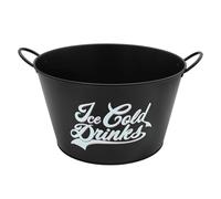 Enfriador de bebidas vintage de metal negro redondo con asas - 40 x 23 cm - Enfriador de botellas retro de 29 L con texto «Ice Cold Drinks» - Cubitera para champán o champán