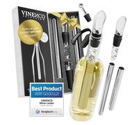 Enfriador de Botellas de Vino Blanco, 3 en 1 Kit: Juego de Refrigeración (Acero) de Calidad + Tapón-Decantador + Aireador | Accesorios Bar, Idea Regalo Mujer Hombre Cumpleaños Fiesta Amigo Barman