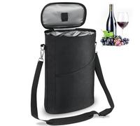 Enfriador de botellas plegable para enfriamiento: WANDGU 2 botellas aislado bolsa isotérmica para vino, bolsa de picnic aislada para botellas de vino y champán, gran capacidad, para camping, playa