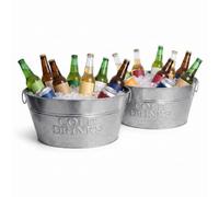 Enfriador de cava Relaxdays, juego de 2, metal galvanizado, 24 l, plateado