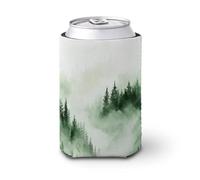 Enfriador de latas de cerveza, acuarela brumoso bosque verde y blanco, enfriador de cerveza, soporte de bebidas aislado suave para fiestas, playa, eventos, hogar