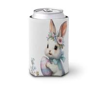 Enfriador de latas de cerveza, adorable conejo, corona floral, huevo, enfriador de cerveza, soporte de bebidas aislado suave para fiestas, playa, eventos, hogar