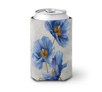Enfriador de latas de cerveza, amapolas azules con detalles dorados puede cubrir el enfriador de cerveza, soporte de bebidas aislado suave para fiestas, playa, eventos, hogar