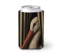 Enfriador de latas de cerveza, cigüeña blanca detrás de la cortina, cubierta vintage para latas de cerveza, enfriador de cerveza, soporte de bebidas aislado suave para fiestas, playa, eventos, hogar