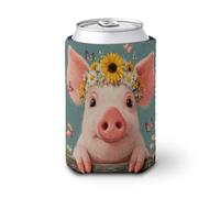 Enfriador de latas de cerveza, corona de margaritas de girasol Happy Pig para cubrir cerveza, enfriador de cerveza, soporte de bebidas aislado suave para fiestas, playa, eventos, hogar