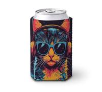 Enfriador de latas de cerveza, cubierta de lata de DJ Cat enfriador de cerveza, soporte de bebidas aislado suave para fiestas, playa, eventos, hogar
