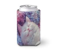Enfriador de latas de cerveza, diseño de gato blanco sonriente, cubierta para latas de cerveza, enfriador de cerveza, soporte de bebidas aislado suave para fiestas, playa, eventos, hogar