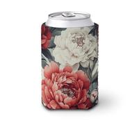 Enfriador de latas de cerveza, diseño vintage floral rojo y rosa, peonías de flores, enfriador de cerveza, soporte de bebidas aislado suave para fiestas, playa, eventos, hogar
