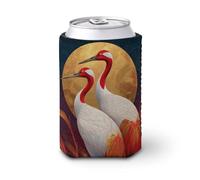 Enfriador de latas de cerveza, dos grúas blancas con luna dorada, enfriador de cerveza, soporte de bebidas aislado suave para fiestas, playa, eventos, hogar