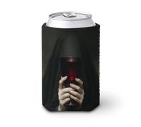 Enfriador de latas de cerveza, dos manos sosteniendo vidrio viejo sombrío cubierta de lata enfriador de cerveza suave aislado soporte de bebidas para fiestas, playa, eventos en casa