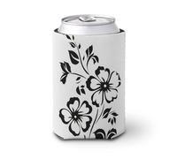 Enfriador de latas de cerveza, flores, hojas, vides, líneas negras, puede cubrir el enfriador de cerveza, soporte de bebidas aislado suave para fiestas, playa, eventos, hogar