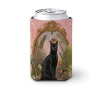 Enfriador de latas de cerveza, gato negro caprichoso con una corona dorada, enfriador de cerveza, soporte de bebidas aislado suave para fiestas, playa, eventos, hogar