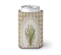 Enfriador de latas de cerveza, hierbas frescas botánicas vintage con cinta de lino, enfriador de cerveza, soporte de bebidas aislado suave para fiestas, playa, eventos, hogar