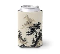 Enfriador de latas de cerveza, minimalista, vintage, árboles de fantasía, montañas, cubierta para latas de cerveza, enfriador de cerveza, soporte de bebidas aislado suave para fiestas, playa, eventos