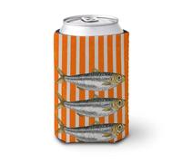 Enfriador de latas de cerveza, naranja y blanco a rayas con tres sardinas, enfriador de cerveza, soporte de bebidas aislado suave para fiestas, playa, eventos, hogar