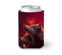 Enfriador de latas de cerveza, románticos dos lobos de pie uno al lado del otro, enfriador de cerveza, soporte de bebidas aislado suave para fiestas, playa, eventos, hogar