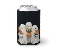 Enfriador de latas de cerveza, tres fantasmas sonrientes sosteniendo flores pueden cubrir el enfriador de cerveza, soporte de bebidas aislado suave para fiestas, playa, eventos, hogar