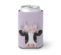 Enfriador de latas de cerveza, vaca pastel con corona de flores en morado claro, enfriador de cerveza, soporte de bebidas aislado suave para fiestas, playa, eventos, hogar