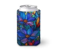 Enfriador de latas de cerveza, vidrieras florales azules y moradas para latas de cerveza, enfriador de cerveza, soporte de bebidas aislado suave para fiestas, playa, eventos, hogar