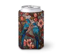 Enfriador de latas de cerveza, vidrieras, pájaros de amor en un melocotonero, enfriador de cerveza, soporte de bebidas aislado suave para fiestas, playa, eventos, hogar