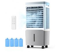 Enfriador Evaporativo Portátil Sin Conductos de Ventilación con Control Remoto, Depósito de Agua de 45 L, 4 Paquetes de Hielo, Oscilación de 120°, 3 Velocidades para Hogar, Dormitorio, Oficina y Patio