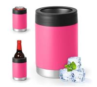 Enfriador universal de latas aislado: se adapta a todos, para latas regulares de 12, 14 y 16 onzas, latas delgadas y botellas, acero inoxidable de doble pared, para playa, kayak, piscina (rosa