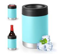 Enfriador universal de latas aislado: se adapta a todos, para latas regulares de 12, 14 y 16 onzas, latas delgadas y botellas, acero inoxidable de doble pared, para playa, kayak, piscina (azul cielo