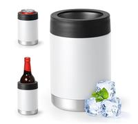 Enfriador universal de latas aislado: se adapta a todos, para latas regulares de 12, 14 y 16 onzas, latas delgadas y botellas, acero inoxidable de doble pared, para playa, kayak, piscina (blanco, 12